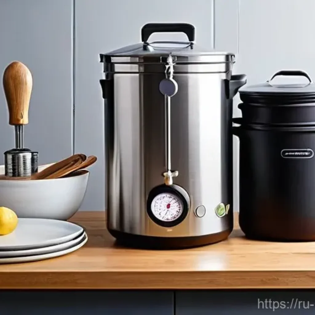 홈메이드 밀맥주 브루잉 - **"The Home Brewer's Sanctuary: First Steps."**
    A wide shot of a clean, well-organized home brew...