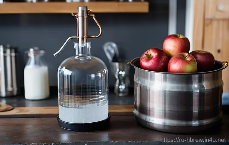 홈메이드 보드카 증류 - **A clean, well-lit kitchen counter with various fresh, high-quality ingredients for home distilling...